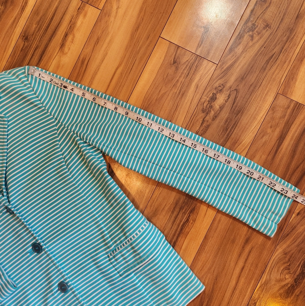 Talbots Turquoise Striped Spring Blazer Cotton Bl… - image 8
